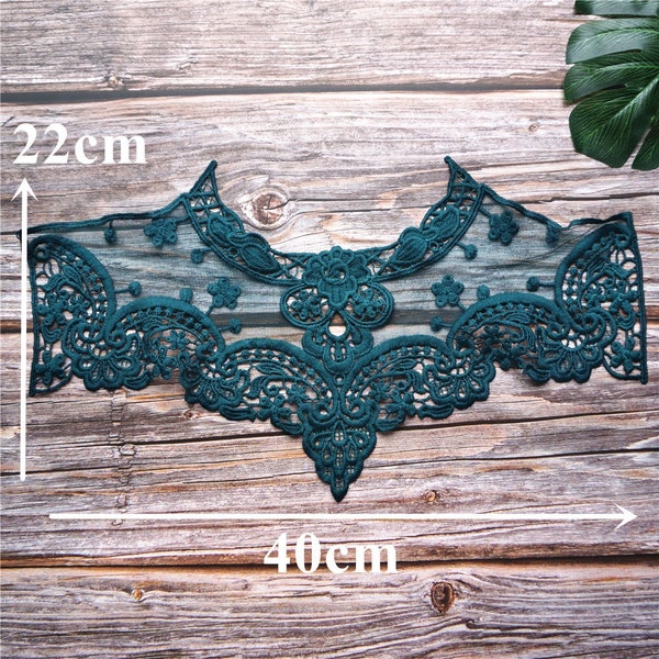 Green Venice Lace Collar Applique, fake Collar Wedding, Neckline Collar Motif, vintage looking