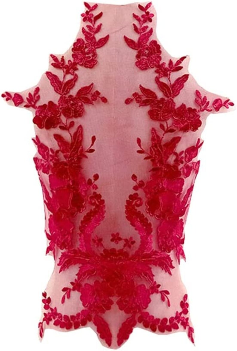 Dark Red Lace Applique Bodice Applique Trims Embroidery Etsy