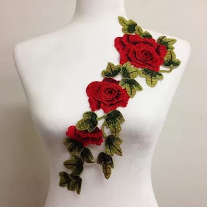 One piece Red 3D Floral Applique, bodice applique, DIY Craft, sew on applique, dresses