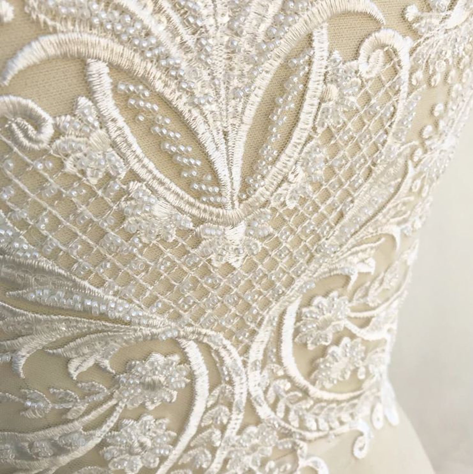 Heavily Beaded Lace Applique Bodice Applique Trims Etsy