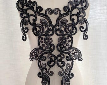 Bodice Applique - Black Beaded DIY Craft for Sewing & Dresses, Elegant Embellishment for Custom Designs