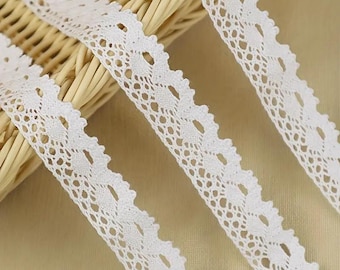 Adorno de encaje de ganchillo de algodón blanco de 2, 5 o 10 yardas, adorno de encaje nupcial de 1" de ancho, fibra natural, boda bohemia, decoración del hogar