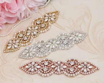Rhinestone Bridal Applique: Silver, Gold, Rose Gold Hotfix or Sew On