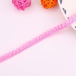 2, 5, or 10 Yards of Bubble gum colored pom pom trim, 1 cm, 1/2 inch wide, sold by the yard