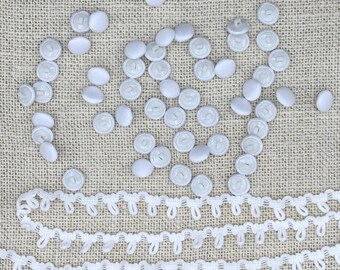White Buttons I 50 buttons and button hoops I prom, wedding, quinceanera or formal dress I bustle buttons