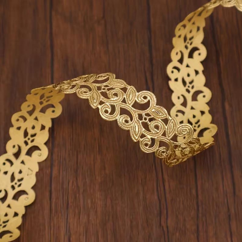 Gold Rib Trim 5 or 10 Yards Gold Metallic Ribbon Trim, 1