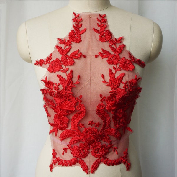 Red lace Applique, bodice applique, Trims, Embroidery, DIY Craft, sew on applique, dresses