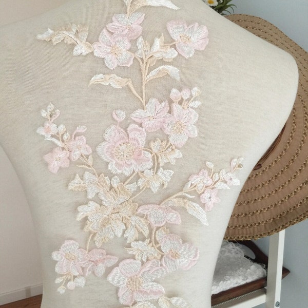 2 pieces large applique, blush and pink bodice applique, Embroidery, DIY Craft, ivory for Sewing, dresses