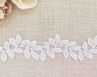 Bridal Lace Trim for Wedding Dresses – Off White & Black leaf Boho Lace Wedding Dress Appliqué Trim