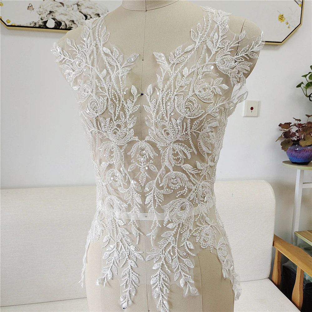 Heavily beaded Lace Applique I bodice applique I wedding or prom bodice I DIY dress I sparkly