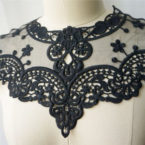 Venice Lace Collar Applique, black, fake Collar Wedding, Neckline Collar Motif