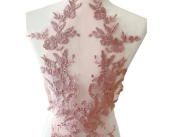 Aplique de encaje rosa polvoriento, aplique de corpiño, adornos, bordado, manualidades DIY, apliques para coser, vestidos