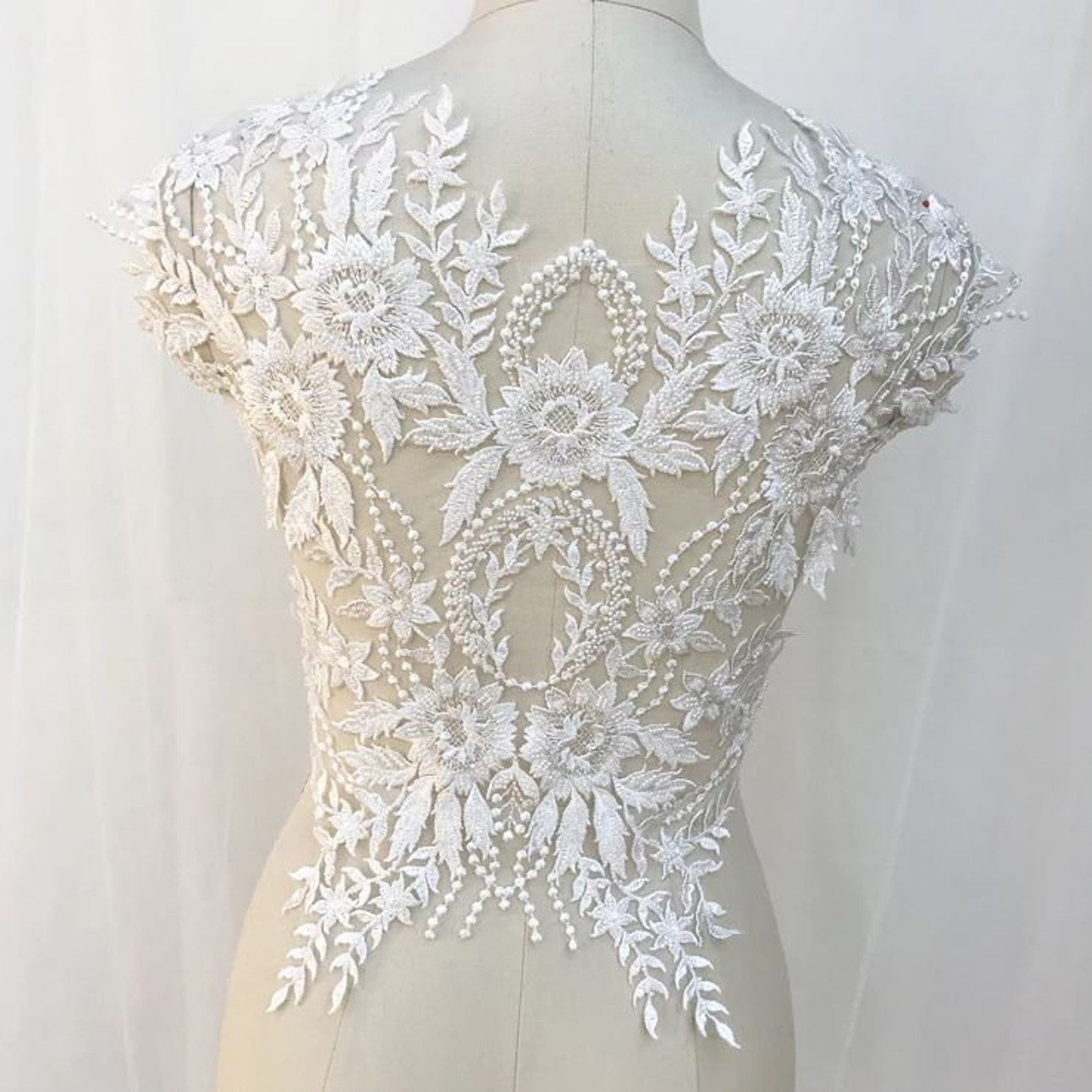 Heavily Beaded Lace Applique Bodice Applique Trims Etsy