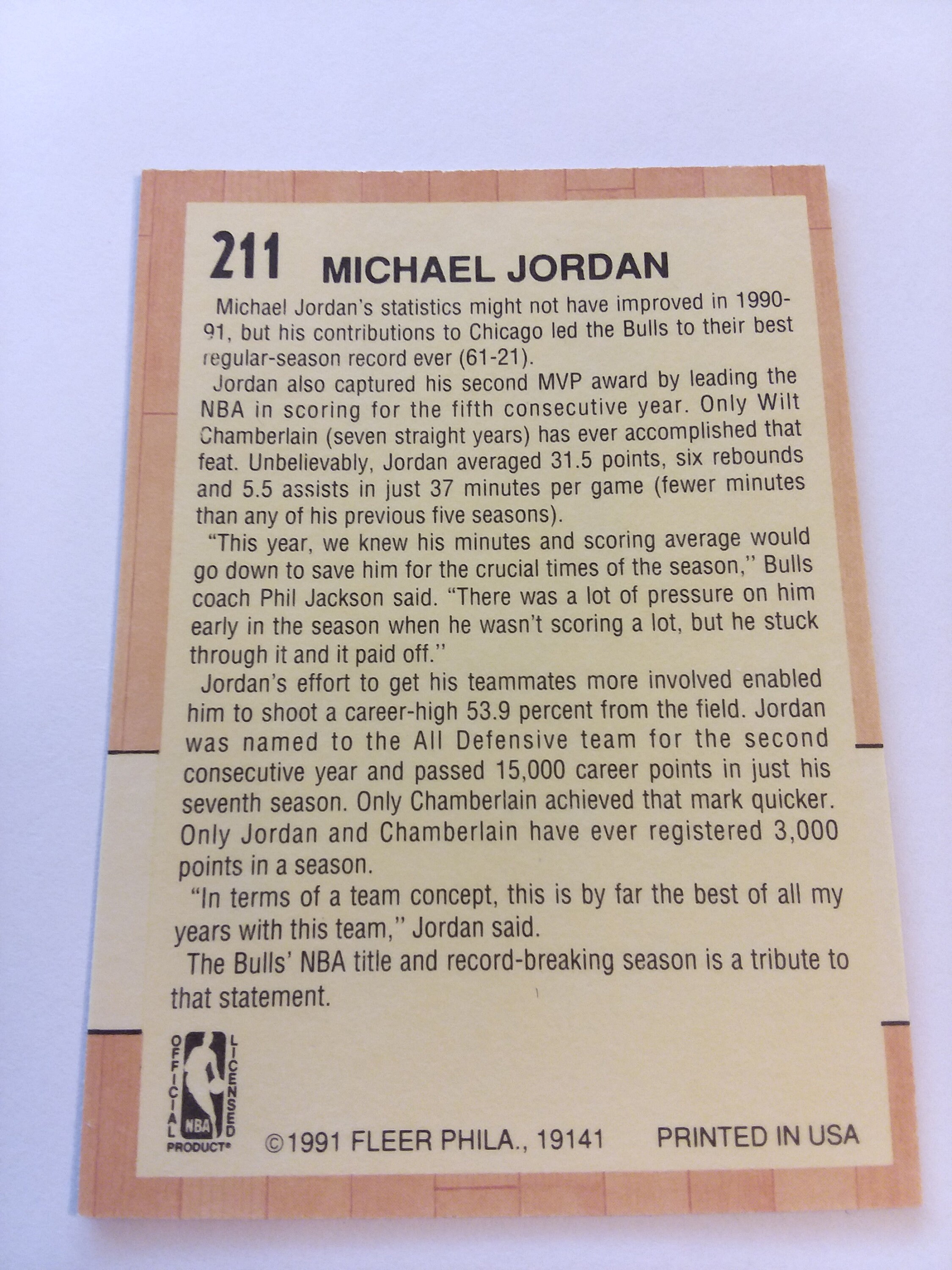 Michael Jordan- Fleer 1991 All-Star Team-Card #211 Rare