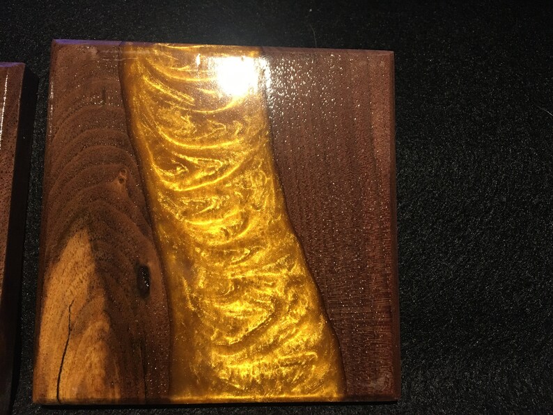 Walnut and Gold Resin Coaster