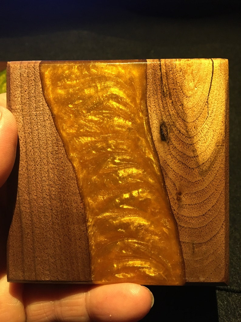 Walnut and Gold Resin Coaster