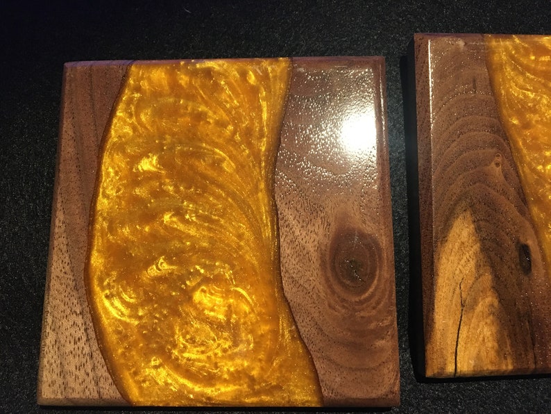 Walnut and Gold Resin Coaster