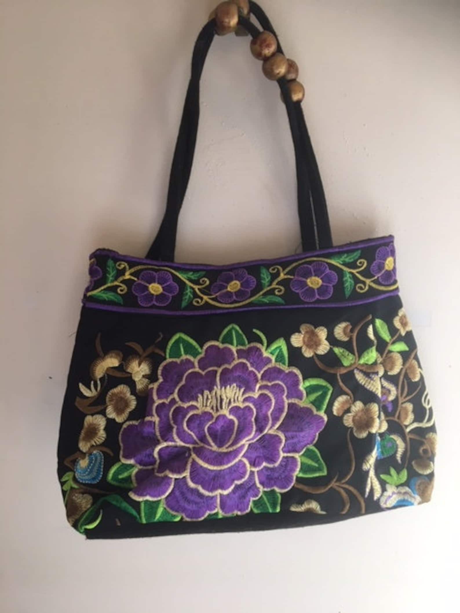 Handbag Embroidered With Patches and Leather Etsy New Zealand