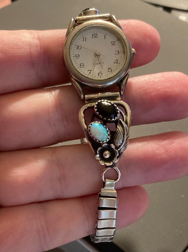 WMS VINTAGE DAVIDOV SOLID STERLING SILVER AND SOLID 14K YELLOW GOLD W OPAL/WATCH Vintage 14K Solid Yellow Gold Watch, Ladies, Opal Dial  main image 4
