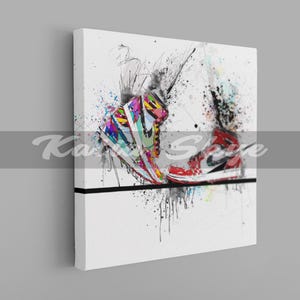 CANVAS PRINT Kiss My Sneakers Art, Kissing Jordans on Skateboard gift, Air Jordans Color Contemporary Canvas Wall Art SNK-AJ11