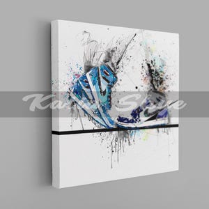 CANVAS PRINT Kiss My Sneakers Blue Art, Kissing Jordans on Skateboard gift, Air Jordans Color Contemporary Canvas Wall Art SNK-AJ12