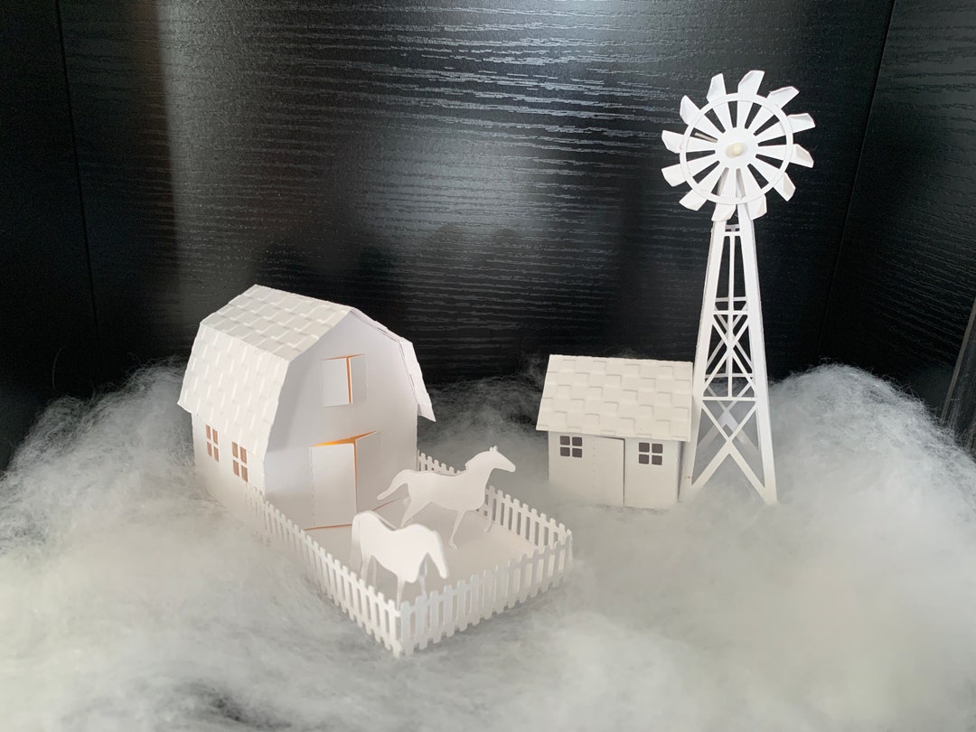 Barn and Windmill White Christmas Tea Light House Christmas Village