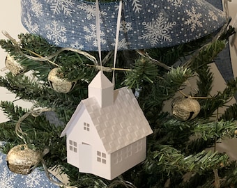 School White Christmas Tree Ornament | Light up Ornament | Christmas Gifts | Christmas Building | White Christmas | Christmas Village Decor