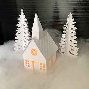 CHRISTMAS CHURCH BUILDING Tea Light House | Mini Christmas Holiday | Tree and Church Building | Village Add-On | House for Decorations