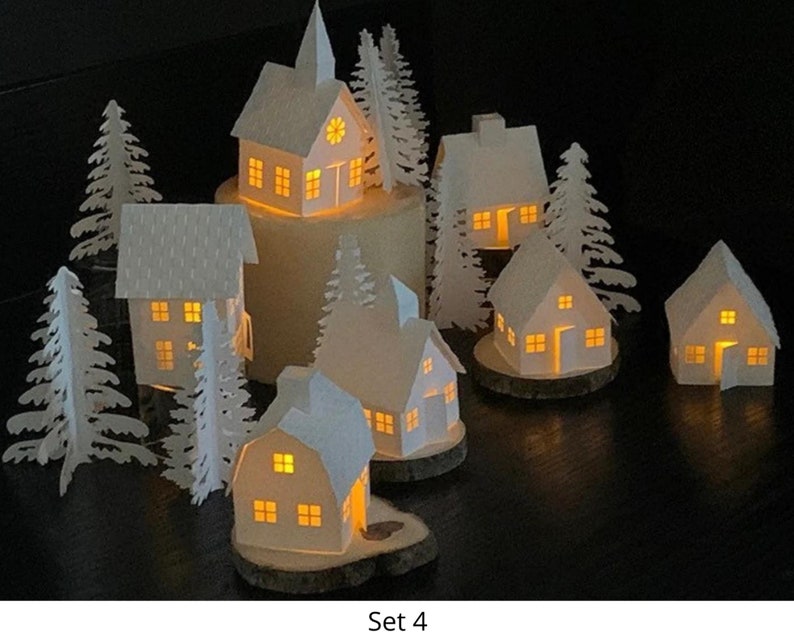 White Christmas Tea Light Village Christmas Village Decoration Paper House Set Fireplace Mantle Christmas Decor READ DESCRIPTION image 8