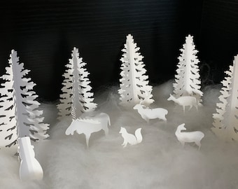 Forest Animals White Christmas Tea Light Village | Christmas Paper Decoration | Fireplace Mantle Decor | Village Add-On | READ DESCRIPTION