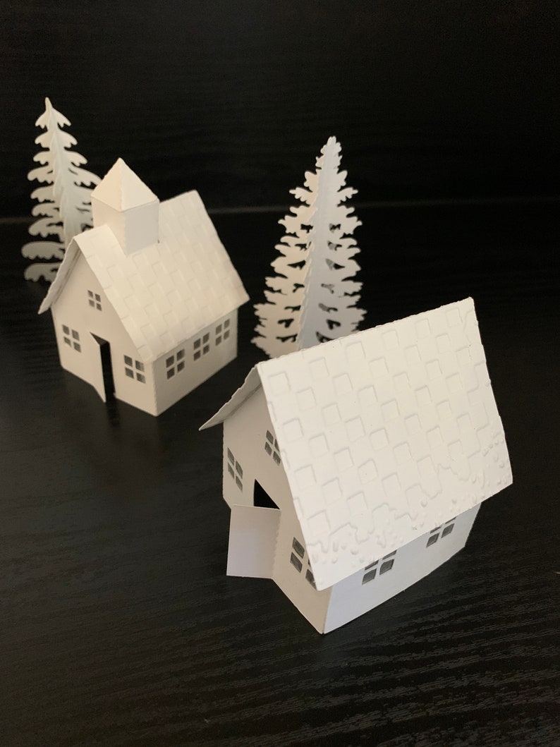 White Christmas Tea Light Village Christmas Village Decoration Paper House Set Fireplace Mantle Christmas Decor READ DESCRIPTION image 6