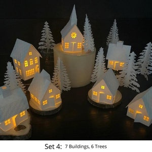 White Christmas Tea Light Village Christmas Village Decoration Paper House Set Fireplace Mantle Christmas Decor READ DESCRIPTION image 4