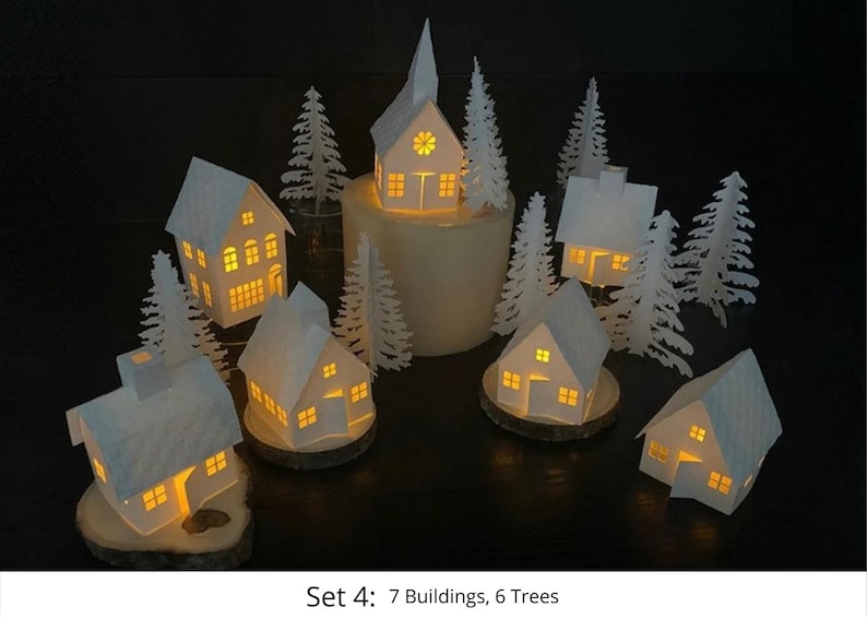 White Christmas Tea Light Village Christmas Village Decoration Paper House Set Fireplace Mantle Christmas Decor READ DESCRIPTION image 4