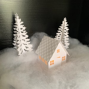 Cottage White Christmas Tea Light House | Christmas Village Decoration | Paper Decor | Fireplace Mantle Christmas Decor | Village Add-On