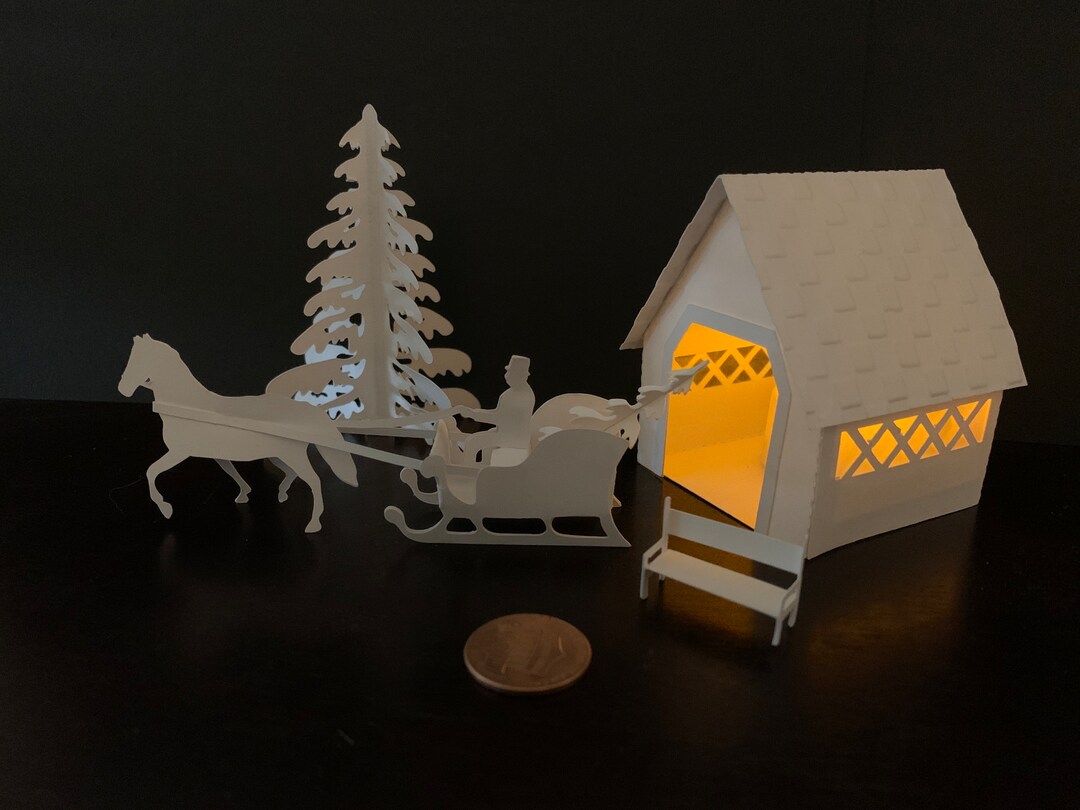 Horse and Sleigh White Christmas Tea Light House Christmas Village