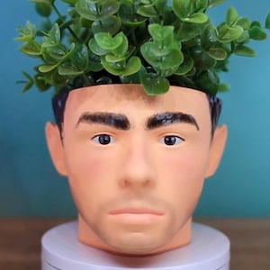 Jardinière L.M. Head - Cache-pot unique pour plantes d'intérieur, cadeau imprimé en 3D, décoration d'intérieur photoréaliste peinte à la main