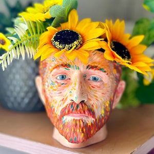 Vincent Van Gogh Head Planter with Detachable Ear, 3D Printed Custom Flower Pot, Van Gogh Gift Décor, Gift for Plant Lover