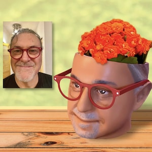 Custom Face Planter Pot – Personalized 3D Printed Head Planter Gift, Hand-Painted Portrait Flower Pot, Indoor Succulent Planter Home Decor