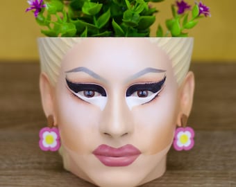 Trixie Head Planter – Custom Drag Queen Face Pot, Unique Succulent Planter Gift, TikTok Celebrity