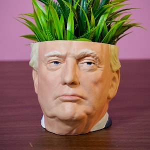 Maceta con la cabeza de Donald Trump: maceta personalizada con la cara de una celebridad política, divertida maceta con suculentas de Trump, regalo único de decoración para el hogar MAGA