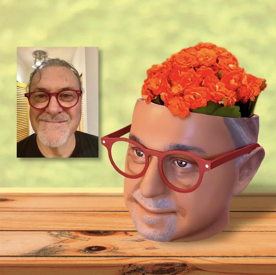 Custom Face Planter Pot – Personalized 3D Printed Head Planter Gift, Hand-Painted Portrait Flower Pot, Indoor Succulent Planter Home Decor