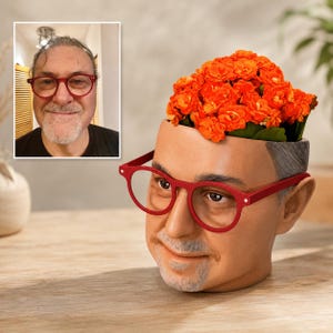 Custom Face Planter Pot – Personalized 3D Printed Head Planter Gift, Hand-Painted Portrait Flower Pot, Indoor Succulent Planter Home Decor