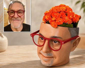 Custom Face Planter Pot – Personalized 3D Printed Head Planter Gift, Hand-Painted Portrait Flower Pot, Indoor Succulent Planter Home Decor