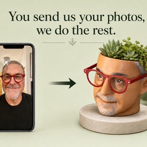 Custom Face Planter Pot – Personalized 3D Printed Head Planter Gift, Hand-Painted Portrait Flower Pot, Indoor Succulent Planter Home Decor image 3