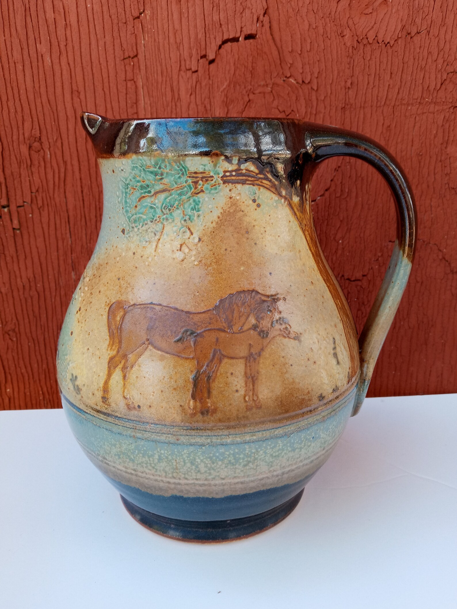 Handmade Pottery Pitcher of Horses and Trees Etsy