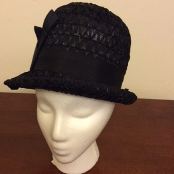 Black summer woven cloche hat - image 2