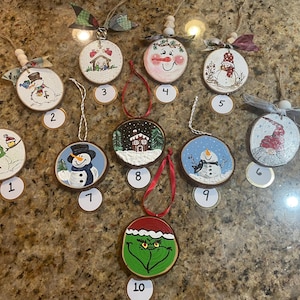 Hand Painted Wood Slice Christmas Ornaments
