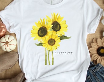 Sunflower Graphic T-Shirt, Botanical Flower Shirt, Gift for Her