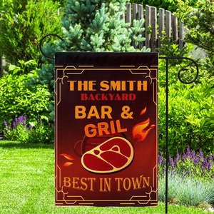 Personalized Grill Party Garden Flag: Custom Family Name Yard Decor