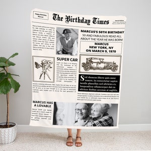 Personalized Newspaper Birthday Blanket: Photo & Name Fleece Gift